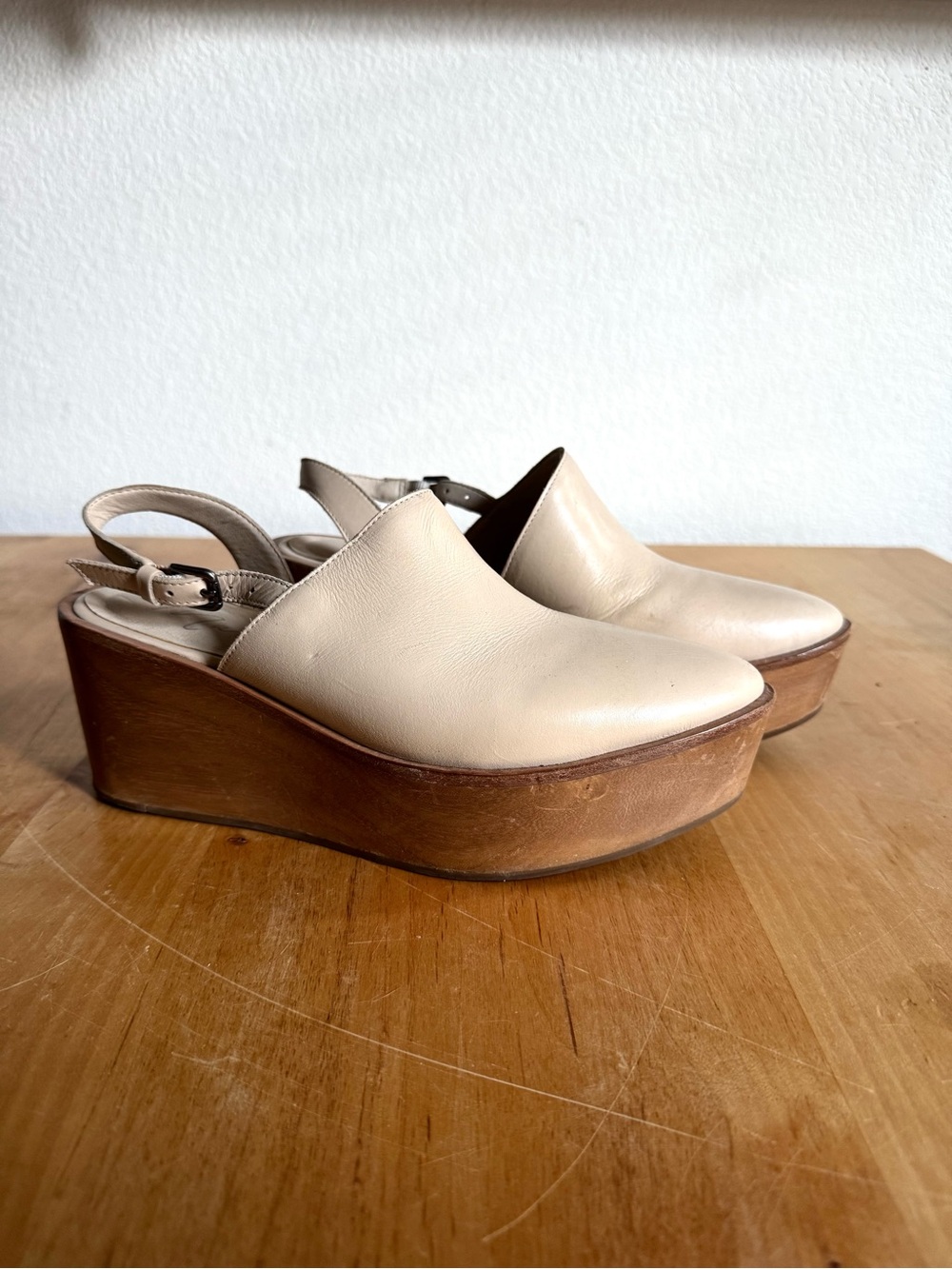 Matisse Cream Leather Slingback Platform Wedges